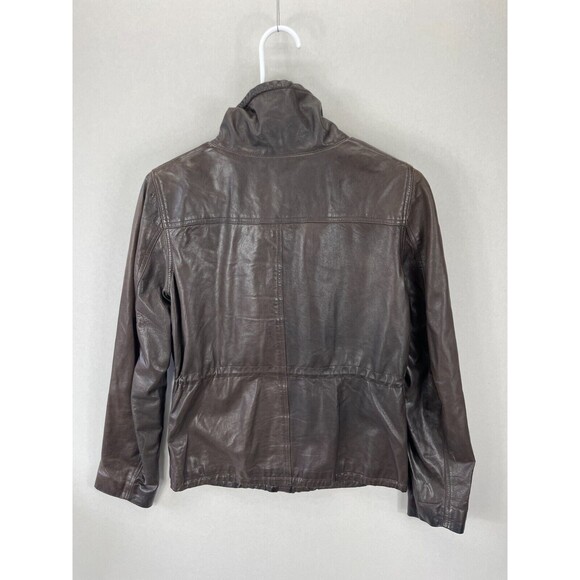 Theory Women's Brown Leather Drawstring Jacket Coat Size Small Full Zip - Picture 9 of 13